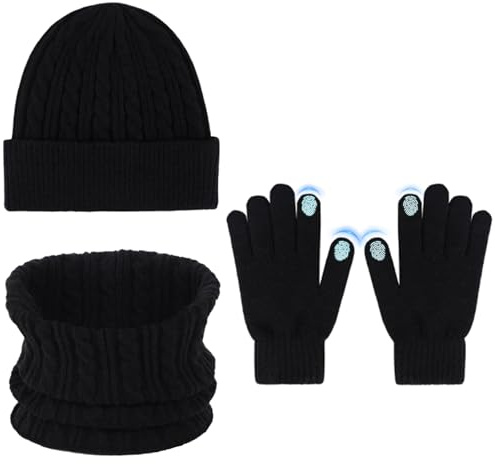 KunpengZen Valentinstag Wintermütze Schal handschuh Set für Damen/Herren Weihnachts- und Erntedankgeschenke- Beanie, Schlauchschal, Touchscreen-Handschuhe mit Fleecefutter - Warmes 3-in-1-Geschenkset