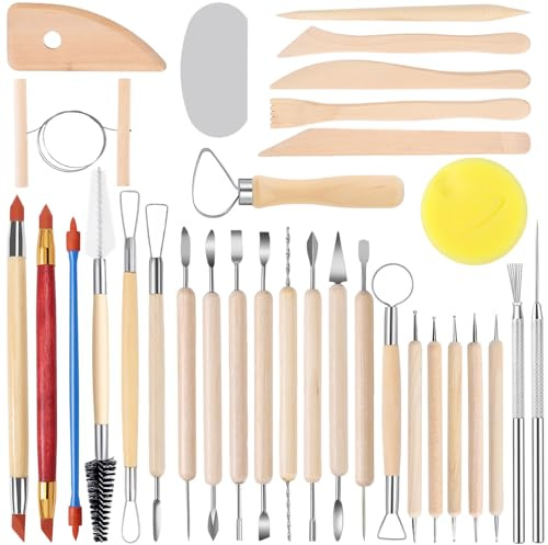 Wishlink Töpferwerkzeuge 32 Teiliges Set mit Werkzeugen zum Schnitzen von Keramikton für Anfänger Experten Kunsthandwerk