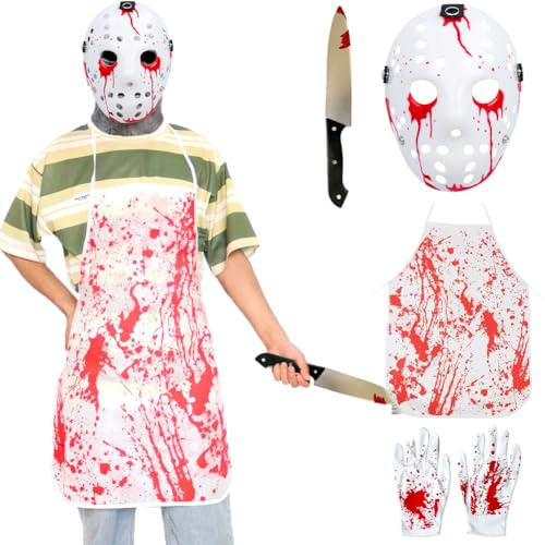 CARxlythic Halloween Jason Horror Mask Halloween-Kostüm Hockeymaske Party Cosplay Requisiten Maske(Enthält Dolch)