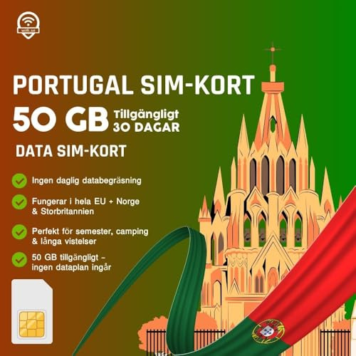 Wifi.se Portugal Data-SIM – 5G Rese- och Roaming-SIM för hela UK & Europa & Storbritannien – Inget Datapaket Ingår, 100 GB i 30 dagar Väljs vid Aktivering – Aktivera När Du Vill, Ingen Bindning