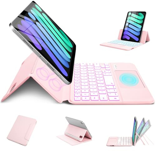 MePadKey Magic Touchpad - Funda con teclado para iPad mini 7 (2024)/Mini 6 (2021) de 8.3 pulgadas, funda magnética delgada con teclado TrackPad retroiluminado tipo C de 7 colores para iPad mini 7ª