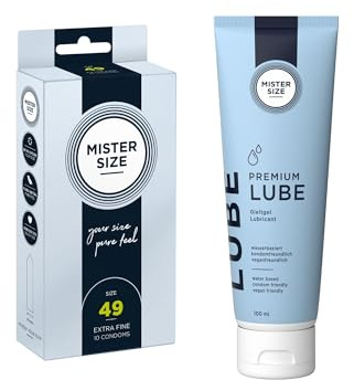 MISTER SIZE Pure Pleasure Set: 10 Kondome (extra dünn, gefühlsecht, extra feucht) + Premium Lube 100ml – Wasserbasiert, parfümfrei, medizinisch, für Kondome & Toys