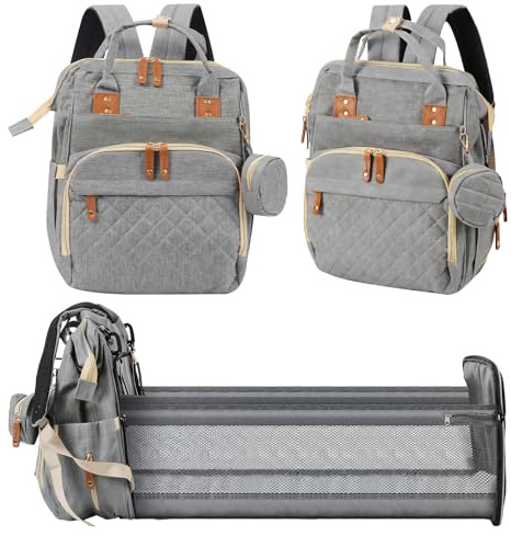 JF HOME BLISS Baby Diaper Backpack with Changing Station USB Port Large Nappy Bag for Dad Mum, Multiple Pockets Insulated Bottle Holder, Waterproof Travel Shopping Bag Unisex (Grey, Medium)