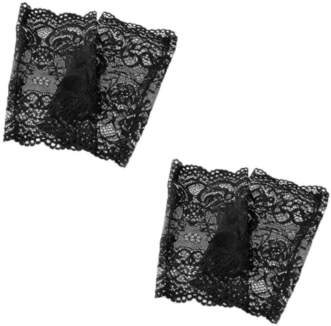 2 Paar Spitzenhandschuhe Damen Schwarz Fingerlos Mesh Elegant Party | Netzhandschuhe armstulpen, halloween kostüm accessor, hochzeit abendessen, einheitsgröse cosplay, spitze verzierbar