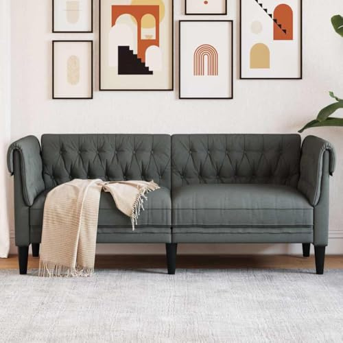 sephironlbb Divano Chesterfield a 2 posti, in tessuto grigio scuro, 182,5 x 74,5 x 74,5 cm, con imbottitura in schiuma, stabile struttura in legno massiccio, comodo per soggiorno e camera degli ospiti