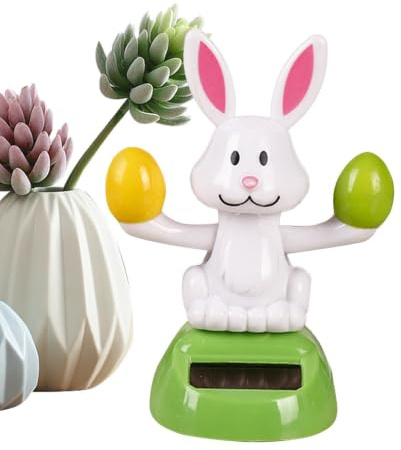 Solar Dancing Bunny Figurine Holding Eggs, Cute Dashboard & Home Decoration