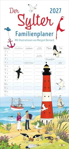 Der Sylter Familienplaner 2027 - Margret Bernard: Familienkalender mit 5 Spalten. Liebevoll illustrierter Familien-Wandkalender mit Schulferien. Sylt-Kalender 2027.