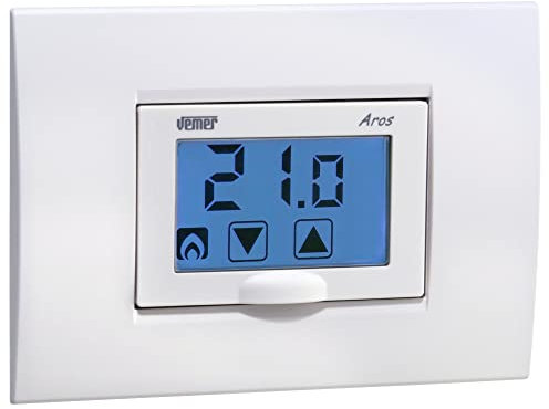 VEMER VE458600 AROS - Termostato Touch Screen da Incasso, Alimentazione Batterie, Bianco e Grigio Antracite