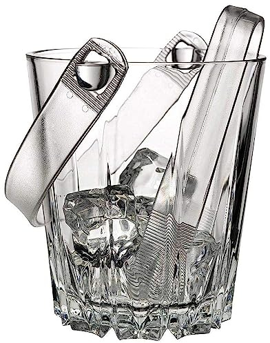 Pasabahce 53588 Karat Eiseimer aus Glas mit Zange 800ml | stylischer Eiswürfelbehälter, kleiner Eiskübel für Drinks & Cocktails im Retro Kristall Look | Bar- & Tischaccessoire für Gastro & Zuhause