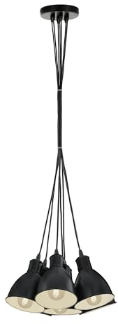 EGLO Pendellampe Priddy 7 flammige Vintage Pendelleuchte | im Industrial Design, Retro Hängelampe aus Stahl, Farbe: Schwarz, weiß, Fassung: E27
