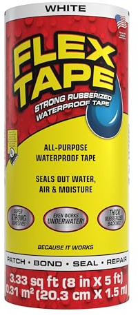 Flex Tape, Original Thick Flexible Rubberized Waterproof Tape - Seal and Patch Leaks, Works Underwater, Indoor Outdoor - Home RV Roof Plumbing and Pool Repairs, White, 8 in x 5 ft, Pack of 1