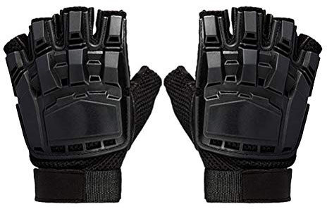 LIOOBO Special Forces Taktische Halbfinger-Paintball-Handschuhe Begabte Outdoor-Ausrüstung verformte magische Lederschutz-Schutzhandschuh (Schwarz, XL)