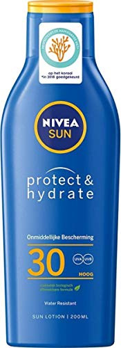 NIVEA SUN Lait Solaire Protect & Hydrate SPF 30 200 ml — Crème Solaire résistante à l'eau — Protège et Hydrate — Haute Protection Visage et Corps