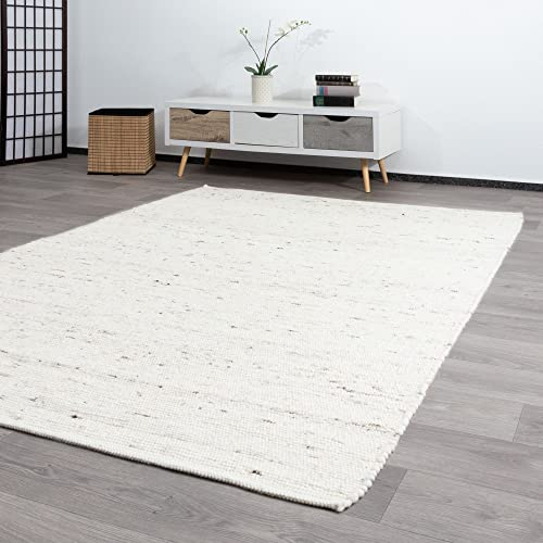 Steffensmeier Handwebteppich Athen | Schurwolle mit Fusselstopp, Natur hell, handgewebt, gewalkt, Größe: 80x150 cm Wohnzimmer und Schlafzimmer