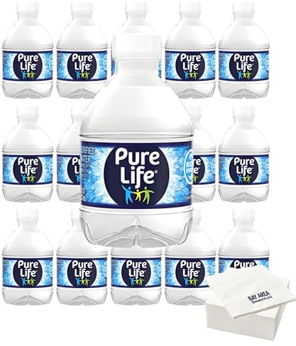 TRIBECA Nestle Pure Life Water, 8oz Bottles, Pack of 15 with Bay Area Marketplace Napkins