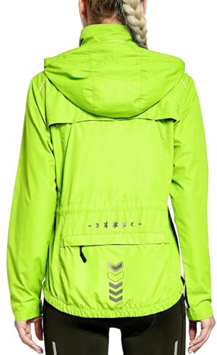 FitsT4 Sports Women's Cycling Jacket Cycling Running Jackets Lightweight Waterresistant Windbreaker Hiking Jacket Reflective Trekking Rain Jacket with Hood,Fluorescent Yellow,XL