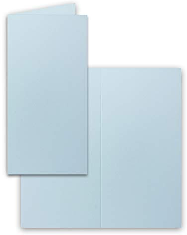 50x Falt-Karten DIN Lang - Hellblau (Blau) - 10,5 x 21 cm - Blanko Doppelkarten - Klappkarten für EInladungen und Grßkarten zu Weihnachten und Geburtstag