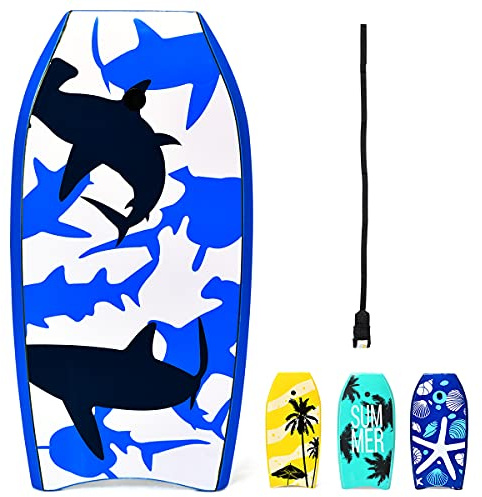 RELAX4LIFE Tabla de Natación Portátil de XPE HDPE con Cuerda de Sujeción, Tabla de Surf Antideslizante para Niños y Adultos Unisex, Bodyboard para Piscina y Playa (105x51x6cm, Modelo 2-L)