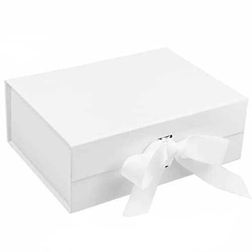 Weiß Magnetische Geschenkboxen mit Deckel, 265x190x80 mm große Geschenkboxen für Geschenke, Luxus Box aus faltbarem Karton mit magnetischem Verschluss (1 Stück)