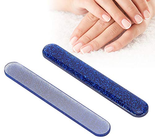 Kristallglas Nagelfeile 2er Set, Professionelle Nano Glas Nagelfeile, Tragbare Glas Nagelfeile, Nail Art Polierfeile, Nagelfeilen und Puffer, Nail Art Polierschleiffeile(Blau)