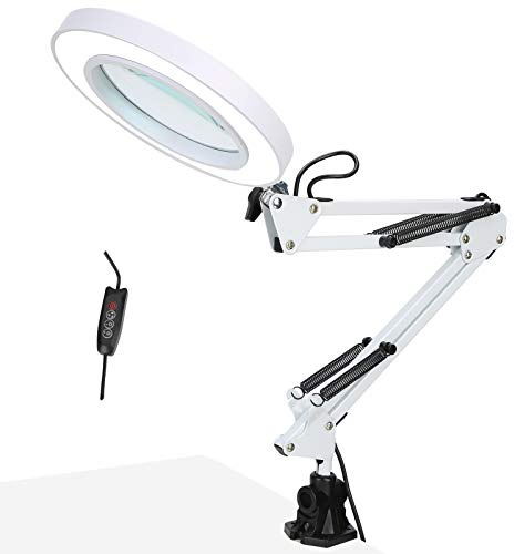 LED-tatuering, 5 x förstoringsglas clip-on skrivbord, tre dimmnivåer flervinkelsbelysningsringlampa, USB-skönhets-nagelkonst, lampa för kosmetisk bild, läsning, arbete (vit)