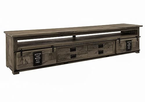 MASSIVMOEBEL24.DE TV-Board Mango grau lackiert Railway #255 | 260x50x60 cm (BxTxH) 89 kg Industrial montiert vollmassiv
