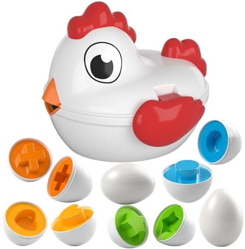 TEMI Toddler Matching Eggs Toys - Easter Eggs Color Matching Game Shape Sorter for Kids, Fine Motor Skills Sensory Toy, Montessori Educational Toys Easter Gifts for 3 4 5 6 Girls Boys Baby
