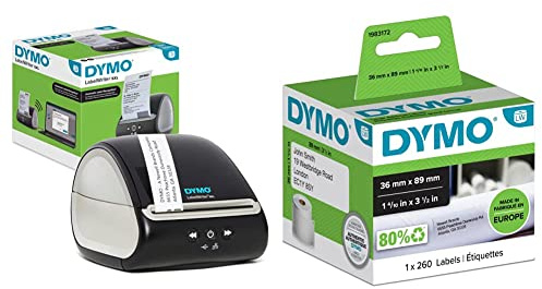 DYMO Etikettendrucker LabelWriter 5XL, EU-Stecker & Große LW-Adressetiketten | 36 mm x 89 mm | Rolle mit 260 Etikettenband | selbstklebend | für LabelWriter-Beschriftungsgeräte