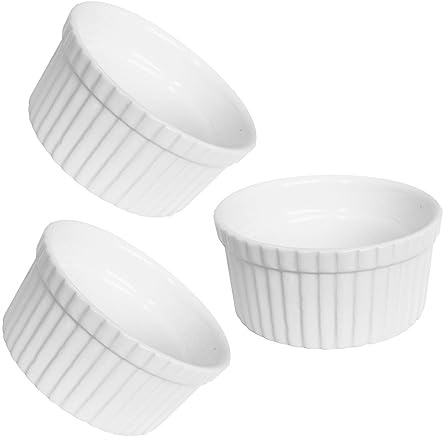Lotatheta Lot de 3 ramequins en porcelaine pour soufflé, sauces, pâtisseries et pâtisseries, bols blancs pour pudding, desserts, crème
