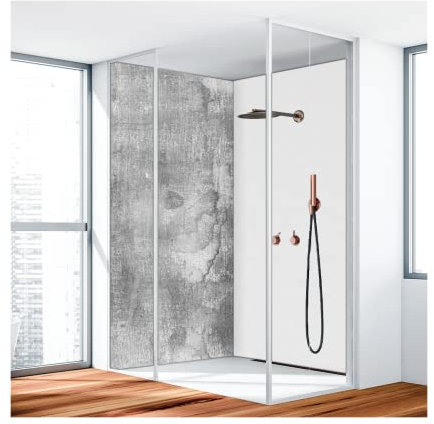 Duschrückwand, Badrückwand, Duschverkleidung, Wandverkleidung aus 3 mm Alu-Verbundplatte, 100x250cm, Alte-Putzwand Grau Glänzend - 9650