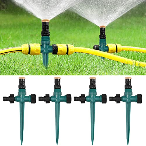 4 pezzi Irrigatore da Giardino, Irrigatore d'acqua Rotante a 360° Sistema di Irrigazione Circolare Automatico Regolabile per Giardino, Prato, Piante, Ortaggi e Fiori Pastorale (Verde)