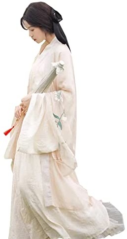 HYCLAM Hanfu Jupe Hanfu Brodée pour Femme Style Chinois Robe De Fée Fluide Déguisement Robe Déguisement Cosplay (Color : Beige, Taille : XXXL)