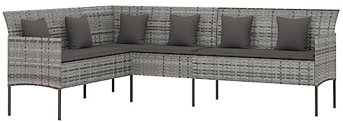 vidaXL Trädgårdssoffa med dynor L-formad grå konstrotting, utomhussoffa, utomhussoffor, altansoffor, loungesoffa, altansoffa, soffa med dynor