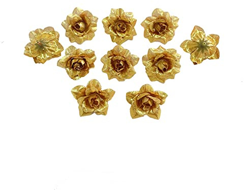 10 STK Kunstblumen Blumenköpfe Bunt Köpfe Rosen Simulation Dekoration Blume Kopf Künstliche Blütenköpfe Für DIY Basteln Hochzeit Party Home Deko, Gold