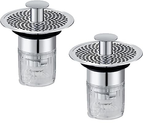 2 Pièces Bonde de lavabo avec Plaque Filtre, Bouchon lavabo Salle de Bain, Pop Up Universel Bouchon de lavabo, Filtre pour evier Universelle avec Tamis Anti-Clogging pour Trou d'évacuation 34-37mm