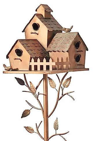 Pavewood Metal Bird Feeders Garden Stakes with Pole Bird Houses for Courtyard Backyard Patio Outdoor Style E