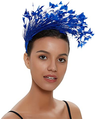 Fascinator Damen Hochzeit Kopfschmuck Hüte Hat Clips Schleier Stirnband Mesh Tea Party Kopfbedeckung Frauen Pillbox Hut Haarschmuck für Kirche Halloween Cocktail Club Blau