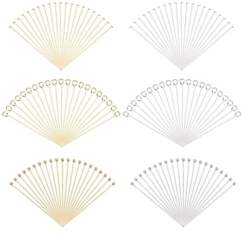 PH PandaHall 300 Stück Schmuckherstellungsnadeln 5cm Kopfstifte Augenstifte Kugelstifte Goldene Und Silberne Schmucknadeln 21~23 Gauge Bastelnadeln Für Selbstgemachte Ohrringe Armbänder Halsketten
