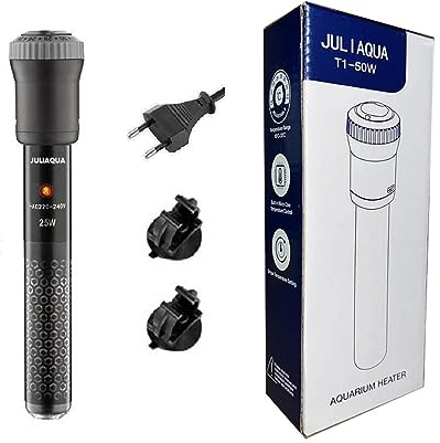 JULIAQUA Riscaldatore per Acquario Riscaldamento Acquario 25 W/50 W/100 W/200 W/300 W (T1-100W-ThermometrerSticker)