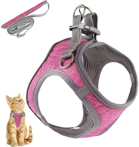 tylxayoxa Katzengeschirr Mit Leine Ausbruchsicher, Katzenleine Mit Geschirr Für Katzen, Katzengeschirr Set Für Zum Gehen (Color : Pink, Size : L)