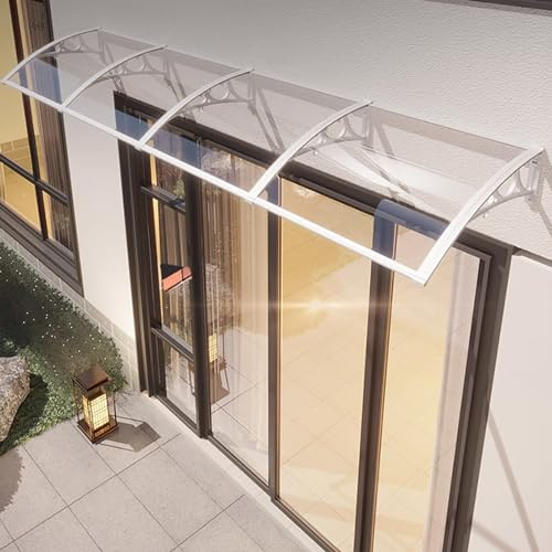 kufu01 Auvent de Porte et Fenêtres,Marquise Porte d'Entree Terrasse Toit Abri Banne Protection,Contre Pluie Neige UV,Toit Marquise en Polycarbonate en Support en Aluminium Blanc (60x90cm/24 x35)
