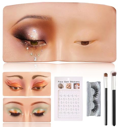 Penubuy Makeup Practice Face Board, Silikon übungsgesicht, Schaufensterpuppengesicht für Make-up Praxis mit Pinseln Wimpern Strasssteine Aufkleber(Bright)