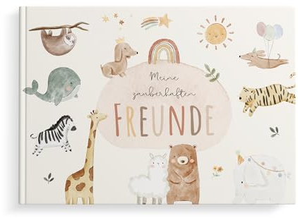 MeinBaby123® Freundebuch für Kinder, Freundschaftsbuch, Freundebuch Kindergarten und Schule, Freundschaftsalbum, Geschenk für Kinder - Boho Tiere Album (Boho)