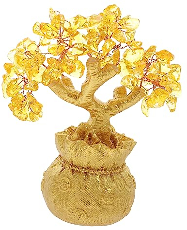 Ciieeo Natürliches Kristall-Money-Tree Desktop-Ornament Feng Shui Bonsai Stil Gelb Ohne Symbol Für Glück Reichtum Wohn Bürodekoration
