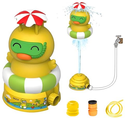 Water Rocket Sprinkler for Kids Toy, 2024 New Summer Outdoor Rotation Water Rocket for Garden Yard Lawn Pool Toys (Duck, Interface+Faucet+10Ft Pipe)