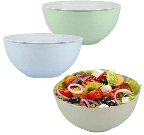 VIRSUS 3 Insalatiere MULTICOLOR in Plastica per Insalata e Verdure, Diametro 20 cm e capacità 2 Litri, Ciotola Infrangibile Riutilizzabile, senza BPA, Verde, Azzurro, Beige -951N