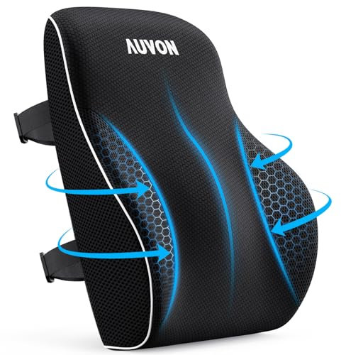 AUVON RückenKissen für Bürostuhl mit patentiertem Wölbung, Memory-Schaum Lendenkissen mit Bändern für Zuhause, Büro, Autositz