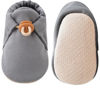 KARUNEL Baby Booties Newborn Boys Girls Cotton Non-Slip Shoes Grey 6-12M