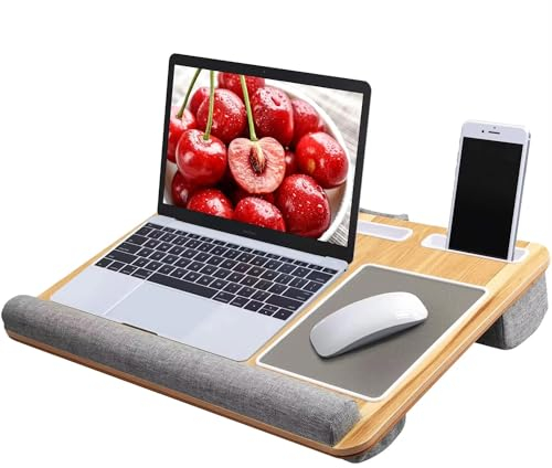 PHANE Escritorio Portátil de Regazo con Cojín de Almohada, Almohadilla de Muñeca, Bandeja Ordenador - Alfombrilla de Ratón Incorporadas - Soporte Portatil, Tablet, Lápiz y Moviles, Hasta 17“ - 55x37cm