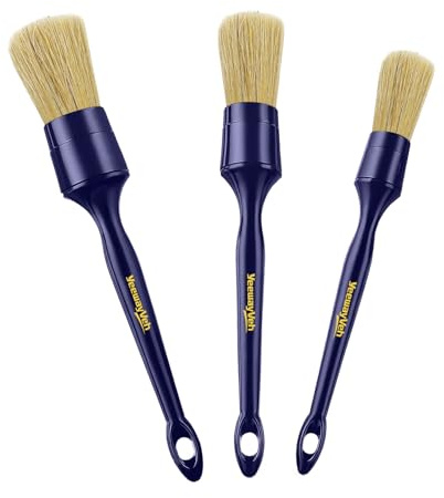 YeewayVeh 3PCS Car Detailing Brush Set, Boars Hair Bristles Brushes, Indigo | 3 Sizes Detail Brushes for Dashboard, Air Vents, Leather Seat & Dusting, Interior/Exterior Car Detailing
